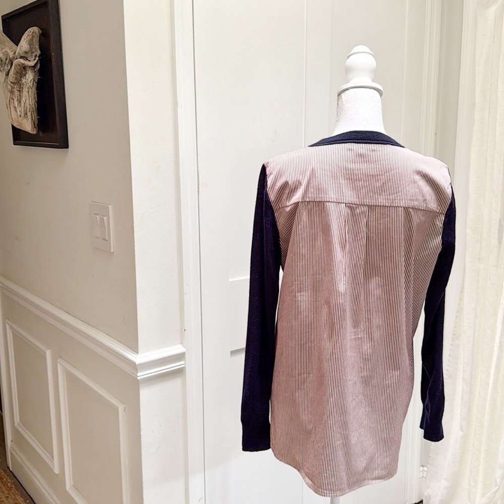 J Crew Womens Navy Pink Mixed Media‎ Merino Wool Sweater Shirt Back M Classic - Picture 4 of 11